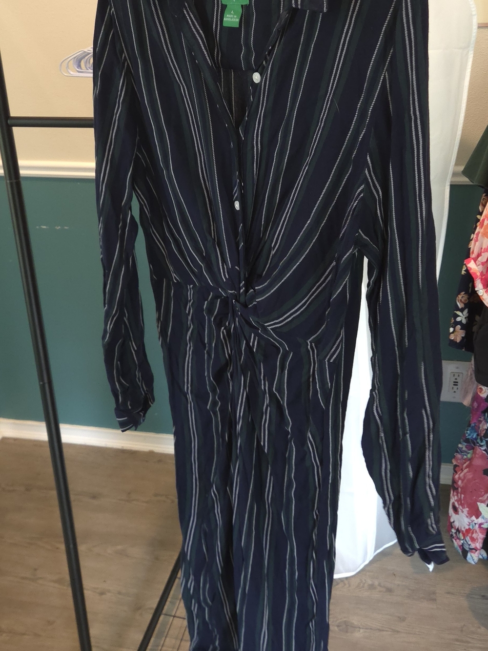 dip Navy Striped Twist-Front Long Sleeve Dress